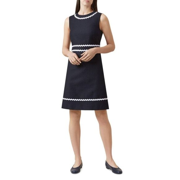 Hobbs London Melonie Ric Rac Trim Textured Sheath Dress 4 - Picture 1 of 7